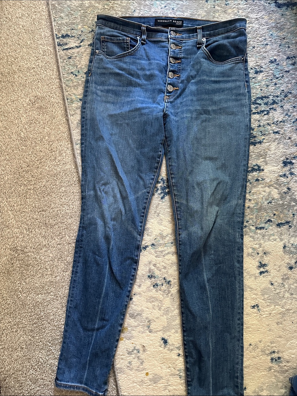 Veronica Beard Skinny High-Rise Button-Fly Dark Blue Jeans